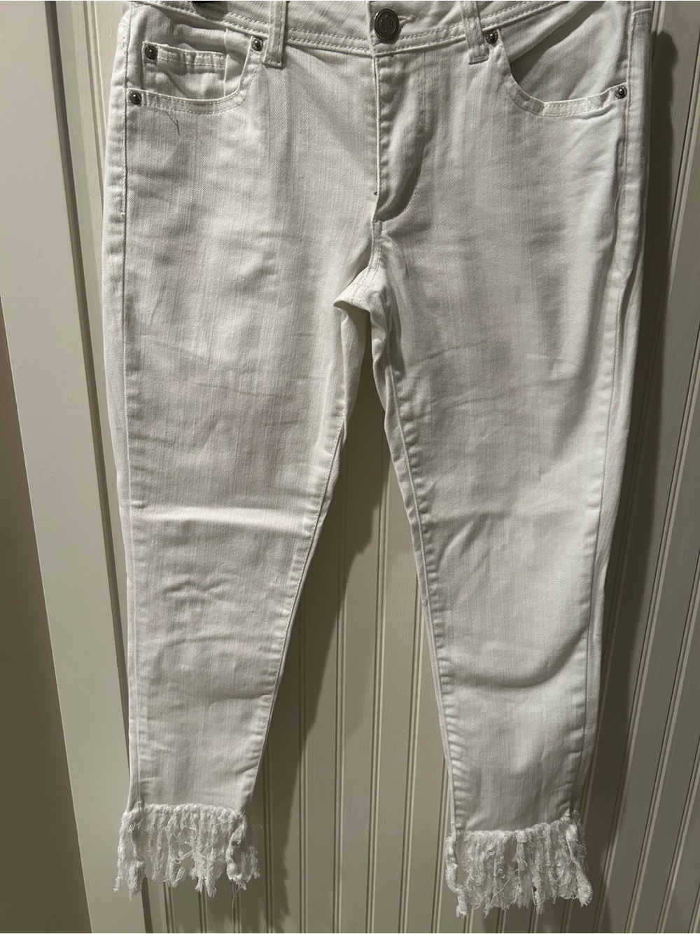 Boom Boom Jeans White Frayed Ankle Jeans